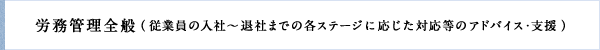 労務管理全般（従業員の入社～退社までの各ステージに応じた対応等のアドバイス・支援）